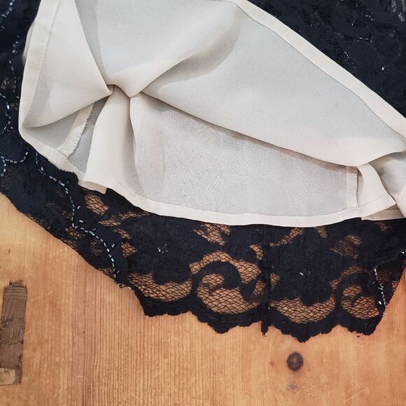 Etoile Size 12 Large Black Cream Beaded Sheath Lace Dress with Spaghetti Straps - Picture 13 of 13